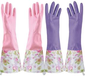 img 4 attached to 🧤 KINGFINGER Reusable Dishwashing Gloves: Waterproof, Long Cuff, Flock-Lined Cleaning Gloves - 2 Pair (Large)