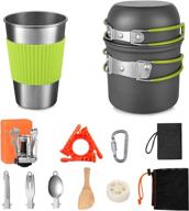 🏕️ g4free camping cookware stove mess kit: 13-piece set for backpacking, camping, hiking, and picnics - cooking pot pan bowl, mini stove, stainless steel cup, knife fork spoon included логотип