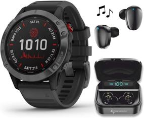 img 4 attached to 🌞 Garmin Fenix 6 Pro Solar Премиум Мультиспортивные GPS смарт-часы Bundle - Включает в себя набор наушников Wearable4U Ultimate Black с зарядным банком-чехлом (сланцево-серый с черной лентой)