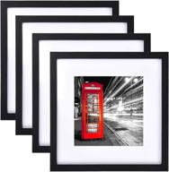 premium 12x12 picture frame set: black frame with mat to 8x8 - ideal for wall mount or table top - pack of 4 логотип