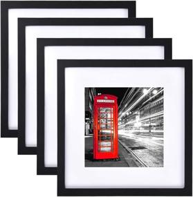 img 4 attached to Premium 12x12 Picture Frame Set: Black Frame with Mat to 8x8 - Ideal for Wall Mount or Table Top - Pack of 4