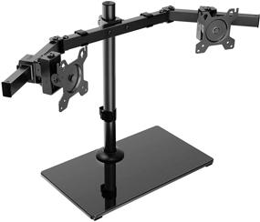 img 4 attached to 📺 HUANUO Dual Monitor Stand - Height Adjustable Two Arm Free Standing Mount for 17-32 inch LCD Screens with Swivel, Tilt, and Glass Base - Max VESA 100x100mm