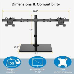 img 2 attached to 📺 HUANUO Dual Monitor Stand - Height Adjustable Two Arm Free Standing Mount for 17-32 inch LCD Screens with Swivel, Tilt, and Glass Base - Max VESA 100x100mm