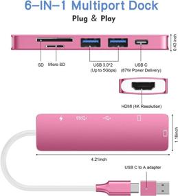 img 3 attached to 💖 Reimagined USB C HUB: 6-in-1 Laptop Docking Station with Dual 4K HDMI, 2x USB 3.0, SD/Micro SD, 87W PD Charging - MacBook Pro & Surface Compatible - Pink Edition