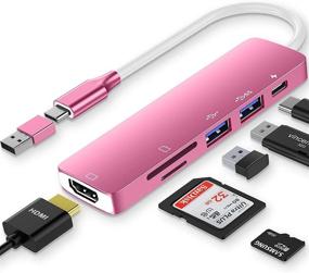 img 4 attached to 💖 Reimagined USB C HUB: 6-in-1 Laptop Docking Station with Dual 4K HDMI, 2x USB 3.0, SD/Micro SD, 87W PD Charging - MacBook Pro & Surface Compatible - Pink Edition