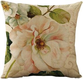img 1 attached to 🌼 WOMHOPE Vintage Spring Flower Decorative Throw Pillow Covers Set of 4 - Burlap Cushion Cases 18 x 18 Inch for Living Room, Couch, and Bed (Beige Flower)