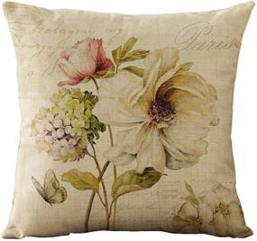 img 3 attached to 🌼 WOMHOPE Vintage Spring Flower Decorative Throw Pillow Covers Set of 4 - Burlap Cushion Cases 18 x 18 Inch for Living Room, Couch, and Bed (Beige Flower)