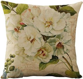 img 2 attached to 🌼 WOMHOPE Vintage Spring Flower Decorative Throw Pillow Covers Set of 4 - Burlap Cushion Cases 18 x 18 Inch for Living Room, Couch, and Bed (Beige Flower)