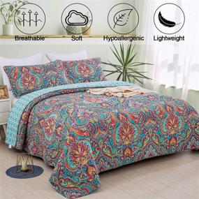 img 2 attached to 🌺 King Cotton Quilt Set, Reversible Floral Bedspread – Colorful Flower Patchwork Covetlet Bedding Set with 2 Pillow Cases, All-Season King Size (94×106)