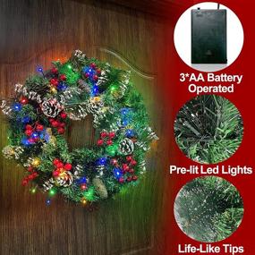 img 2 attached to 🎄 TURNMEON 20" Prelit Artificial Christmas Wreath with Timer: 40 Warm Lights, Snowy Bristle Pine, Pine Cone, Battery Operated - Indoor/Outdoor Xmas Decoration for Front Door and Home