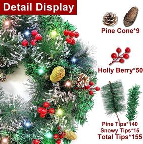 img 1 attached to 🎄 TURNMEON 20" Prelit Artificial Christmas Wreath with Timer: 40 Warm Lights, Snowy Bristle Pine, Pine Cone, Battery Operated - Indoor/Outdoor Xmas Decoration for Front Door and Home