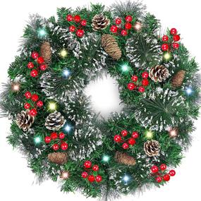 img 4 attached to 🎄 TURNMEON 20" Prelit Artificial Christmas Wreath with Timer: 40 Warm Lights, Snowy Bristle Pine, Pine Cone, Battery Operated - Indoor/Outdoor Xmas Decoration for Front Door and Home