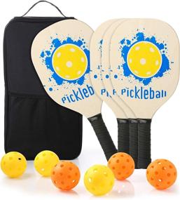 img 4 attached to Ackitry 4 Wood Pickleball Paddles Set with Carry Backpack, 6 Indoor/Outdoor Pickleballs, 9-Ply Basswood Rackets - Ergonomic Cushion Grip Included