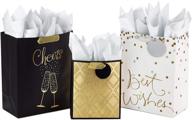 🎁 набор из 3 сортированных подарочных сумок hallmark для всех случаев с бумагой-прокладкой - черные и золотые (2 большие 13 дюймов и 1 средняя 9 дюймов) для годовщин, свадеб, дней рождения, праздников и многого другого. логотип