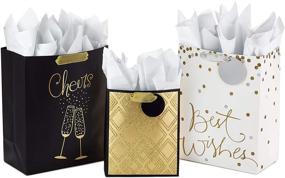 img 4 attached to 🎁 Pack of 3 Assorted Hallmark All Occasion Gift Bags with Tissue Paper - Black and Gold (2 Large 13-inch and 1 Medium 9-inch) for Anniversaries, Weddings, Birthdays, Holidays, and More