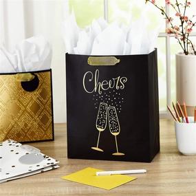 img 3 attached to 🎁 Pack of 3 Assorted Hallmark All Occasion Gift Bags with Tissue Paper - Black and Gold (2 Large 13-inch and 1 Medium 9-inch) for Anniversaries, Weddings, Birthdays, Holidays, and More