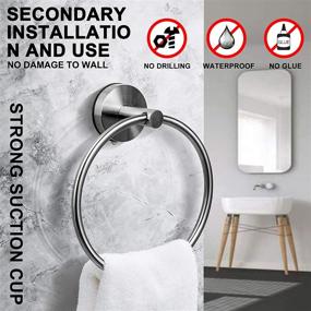 img 3 attached to 🧼 Powerful Vacuum Suction Cup Towel Ring for Kitchen, Bathroom, Shower - Removable Stainless Steel Holder (Brushed, DGYB)
