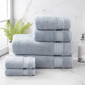 img 4 attached to 🛀 Welhome Cotton Rayon from Bamboo Bath Towel (Dusty Blue) - Set of 6 - Soft and Fluffy - Highly Absorbent - Fade Resistant - Durable - Machine Washable - 2 Bath Towels - 2 Hand Towels - 2 Wash Towels