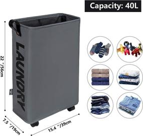 img 2 attached to 🧺 Dokehom Slim Laundry Basket with Leather Handle and Wheels: Stylish Foldable Corner Storage Bins for Easy Laundry Organization, Collapsible Rolling Hamper in Dark Grey (Slim Design, 4 Color Options)