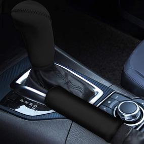 img 3 attached to 🖤 Wanyint Solid Black Neoprene Auto Handbrake Cover Gear Shift Knob Cover Set - Enhancing Car Interior Decor with Breathability and Excellent Grip