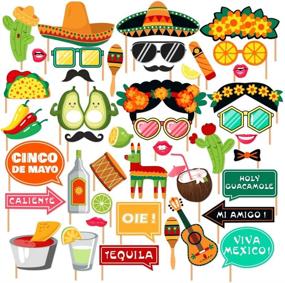 img 4 attached to 🎉 Cinco De Mayo Fiesta Decorations Photo Booth Props for Baby Shower, Mexican Party Selfie Props Set of 44pcs