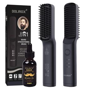 img 4 attached to Ultimate Beard Grooming Set: Heated Beard Straightener Brush with Growth Oil - Perfect Gifts for Men