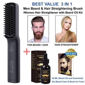 img 3 attached to Ultimate Beard Grooming Set: Heated Beard Straightener Brush with Growth Oil - Perfect Gifts for Men