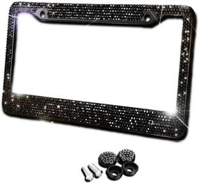 img 4 attached to 💎 Black Sparkling Rhinestone Glitter Crystal Bling Stainless Steel License Plate Frame - All Weather-Proof Super Adhesive Black Rhinestone by Zento Deals