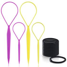 img 4 attached to Topsy Tail Hair Tools Kit: TsMADDTs 4 Pcs Hair Braiding Tool - French Braid Loop & Topsy Tail Loop Tool with 10pcs Hair Ties, 2 Colors!