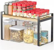 📦 cabinet pantry shelf riser, countertop organizer, durable metal + wood, cupboard stand spice rack, under sink shelf, 16&#34; l x 8.1&#34; w x 9.6&#34; h, sleek black logo