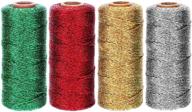 pangda 330-yard metallic baker twine christmas gift wrapping twine set, diy crafts & presents, 3 colors - gold, silver, red, green, 4 rolls logo