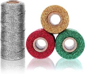 img 1 attached to Pangda 330-Yard Metallic Baker Twine Christmas Gift Wrapping Twine Set, DIY Crafts & Presents, 3 Colors - Gold, Silver, Red, Green, 4 Rolls