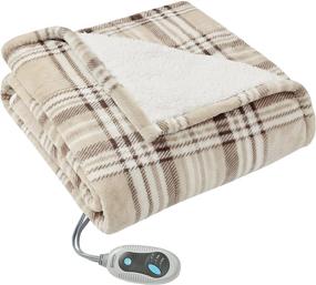 img 2 attached to Ultra Soft Sherpa Berber Fleece Electric Poncho Wrap Blanket Heated Throw with Auto Shutoff, 50 in x 64 in, Tan Plaid by Beautyrest