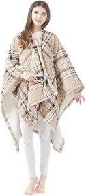 img 4 attached to Ultra Soft Sherpa Berber Fleece Electric Poncho Wrap Blanket Heated Throw with Auto Shutoff, 50 in x 64 in, Tan Plaid by Beautyrest