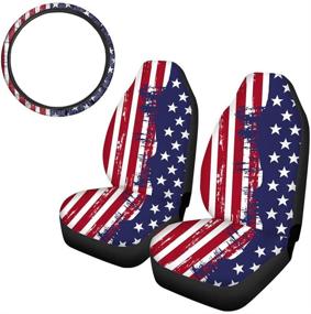 img 4 attached to TOADDMOS American Flag Print Car Seat Covers 2 Pieces For Front Seat With Auto Car Steerign Wheel Cover Universal Fit For Car SUV