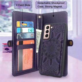 img 3 attached to 🌺 Stylish and Functional Harryshell Detachable Magnetic Wallet Case for Samsung Galaxy S21 5G 6.2 Inch - Flower Purple