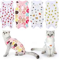 🐱 comfortable cat recovery suits: 4-piece cotton body wraps for cats & small dogs - ideal for abdominal recovery, weaning & breathable support (4 styles, m size) logo