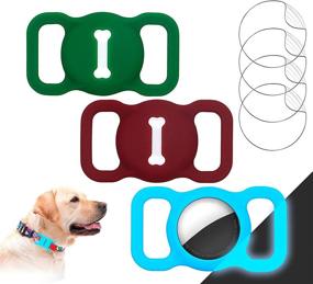 img 4 attached to Airtag Pet Collar Holder + 4pcs Protective Films: Waterproof 🐾 Silicone Case for Apple Air Tag Dog/Cat - Wine+Green+GlowBlue 3 Pack