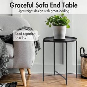 img 1 attached to 🪑 Haton Metal Side Table - Round Modern Coffee Tea Sofa End Table with Folding Tray - Anti-Rust Waterproof Indoor Outdoor Snack Table for Living Room, Bedroom, Balcony - Black Color - Size: 16.6 x 20.7 Inches