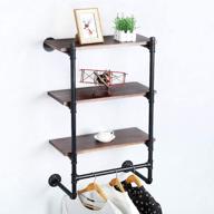 👕 stylish and durable 3 tier industrial pipe clothing rack with wood shelf - wall mounted floating shelves for retail display and clothes organization (24in) логотип