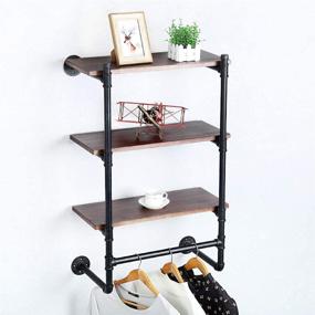 img 4 attached to 👕 Stylish and Durable 3 Tier Industrial Pipe Clothing Rack with Wood Shelf - Wall Mounted Floating Shelves for Retail Display and Clothes Organization (24in)