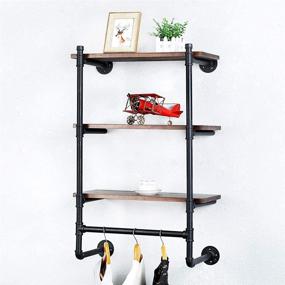 img 1 attached to 👕 Stylish and Durable 3 Tier Industrial Pipe Clothing Rack with Wood Shelf - Wall Mounted Floating Shelves for Retail Display and Clothes Organization (24in)