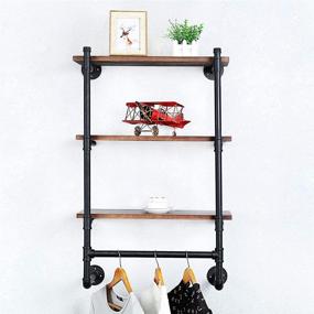 img 2 attached to 👕 Stylish and Durable 3 Tier Industrial Pipe Clothing Rack with Wood Shelf - Wall Mounted Floating Shelves for Retail Display and Clothes Organization (24in)