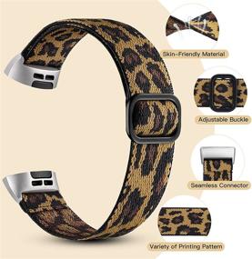 img 3 attached to 🌈 GEAK Stretchy Band for Fitbit Charge 4/Fitbit Charge 3 - Adjustable Elastic Breathable Nylon Replacement Strap for Women and Men - Colorful Rope/Brown Leopard Design