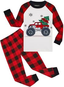 img 4 attached to 🎄 Cozy Cotton Christmas Pajamas for Boys and Girls with Soft Plaid Design - Kids Holiday Sleepwear