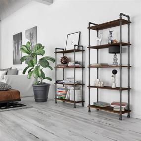 img 3 attached to 📚 Barnyard Designs 4-Tier Etagere Bookcase - Solid Pine Open Wood Shelves - Rustic Modern Industrial Metal and Wood Style Bookshelf - Brown - 55" x 29.5" x 11.75