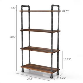 img 2 attached to 📚 Barnyard Designs 4-Tier Etagere Bookcase - Solid Pine Open Wood Shelves - Rustic Modern Industrial Metal and Wood Style Bookshelf - Brown - 55" x 29.5" x 11.75