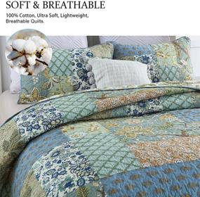 img 2 attached to 🛏️ Premium King Size Quilt Sets - 100% Cotton Reversible Aqua Patchwork Stitched Pattern Bedspread Coverlet for All Seasons - 3-Piece Oversized King Quilt Set (94x106 inches)