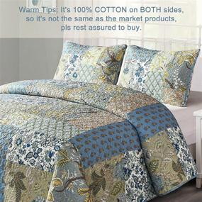 img 3 attached to 🛏️ Premium King Size Quilt Sets - 100% Cotton Reversible Aqua Patchwork Stitched Pattern Bedspread Coverlet for All Seasons - 3-Piece Oversized King Quilt Set (94x106 inches)