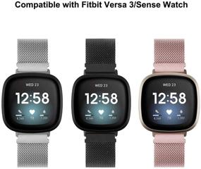 img 3 attached to 🌹 Стильный розовый металлический сетчатый браслет Valkit Compatible Fitbit Versa 3/Sense - идеальная замена для женщин и мужчин.